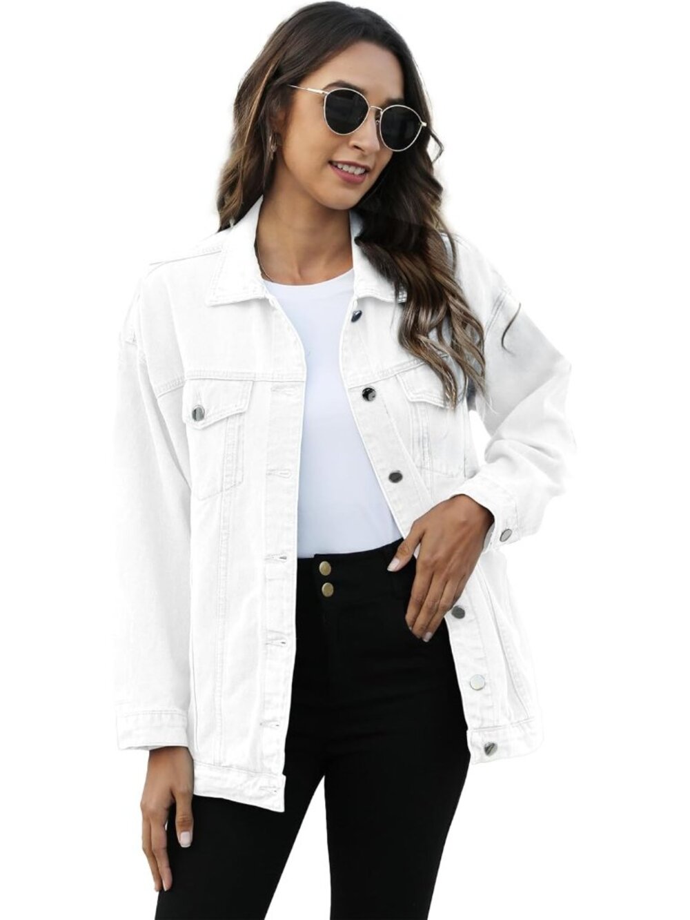 〽️ Women’s White Button Down Oversized Long Casual Coat Denim Jeans Jacket